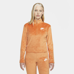 Women's - Nike Sportswear Air Velour Quarter-Zip Long Sleeve Top - Spice/White