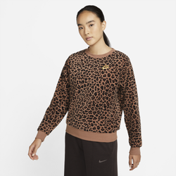 Women's - Nike Sportswear Leopard Graphic Fleece Crew - Brown