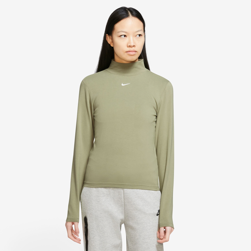 

Nike Womens Nike NSW Essential Mock Long Sleeve - Womens Green/White Size XS