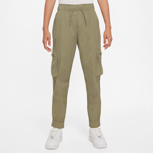 Shop Nike Girls   Woven Cargo Pants In White/neutral Olive