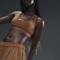 Women's - Nike Dri-FIT Swoosh Medium Support Bra - Light British Tan/White