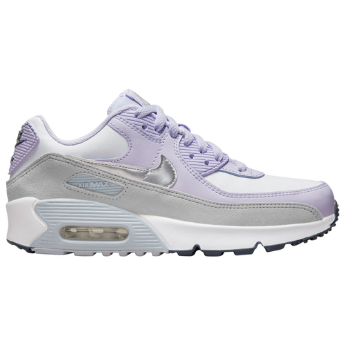 

Nike Girls Nike Air Max 90 - Girls' Grade School Running Shoes White/Metallic Silver/Violet Frost Size 6.0