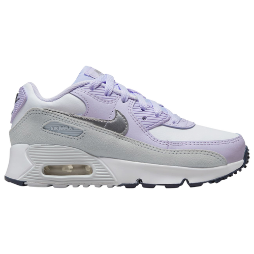 

Nike Girls Nike Air Max 90 - Girls' Preschool Running Shoes White/Metallic Silver/Violet Frost Size 1.5