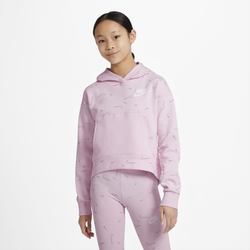 Girls' Grade School - Nike NSW Fleece All Over Print Hoodie - Pink/White