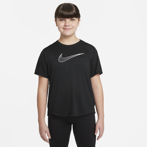 

Nike Girls Nike Dri-FIT One Short Sleeve Graphic Top - Girls' Grade School Black/White Size M