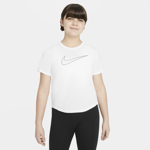 

Nike Girls Nike Dri-FIT One Short Sleeve Graphic Top - Girls' Grade School Black/White Size XL