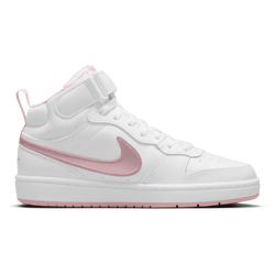 Boys' Grade School - Nike Court Borough Mid 2 - White/Pink Glaze