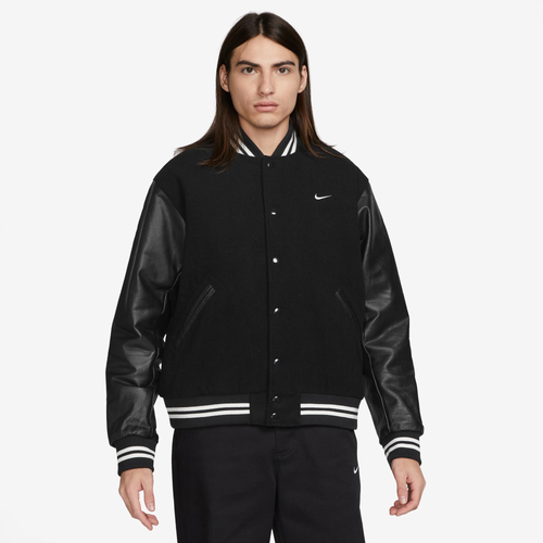 Shop Nike Mens  Authentic Varsity Leather Jacket In Black/white