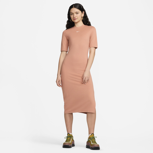 Shop Nike Womens  Nsw Essential Midi Dress In Terra Blush/sail