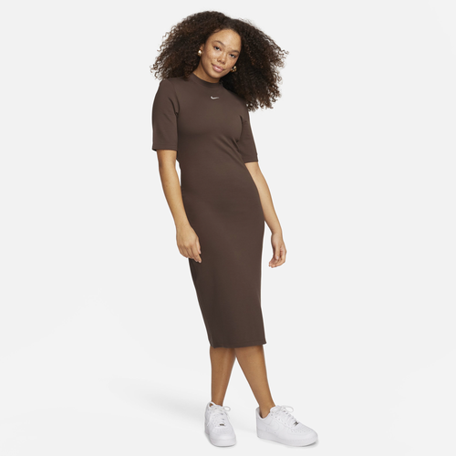 Shop Nike Womens  Nsw Essential Midi Dress In Sail/baroque Brown