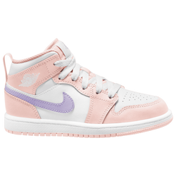 Girls' Preschool - Jordan AJ 1 Mid - Violet Frost/Pink Wash/White