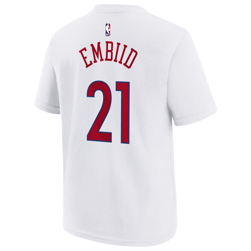 

Nike Boys Joel Embiid Nike 76ers City Edition Name & Number T-Shirt - Boys' Grade School White/Red Size XL