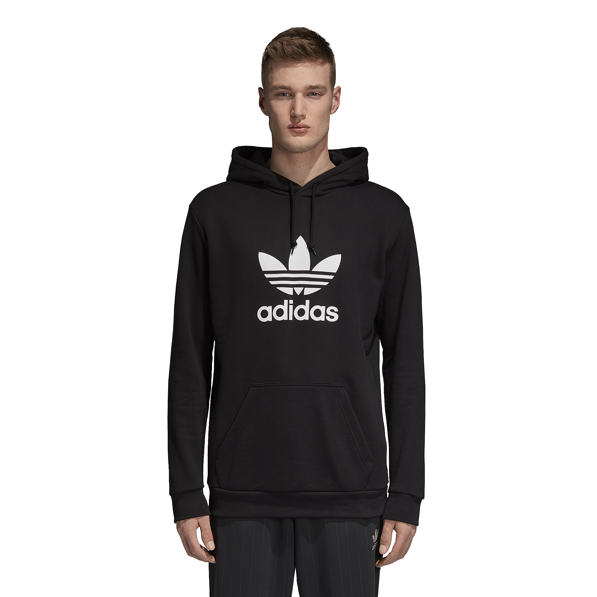 adidas men's trefoil logo graphic pouch pocket pullover hoodie