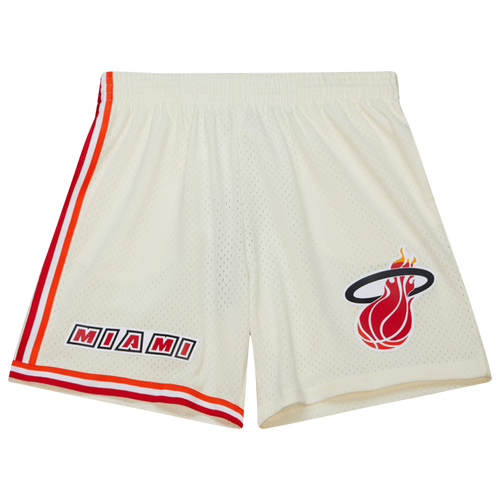 

Mitchell & Ness Mens Miami Heat Mitchell & Ness Heat Cream Shorts - Mens Off White/White/White Size XL