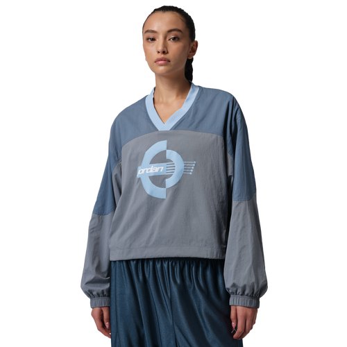 Jordan Brooklyn Woven Long Sleeve Graphic T-Shirt - Jordan Psychic Blue/White