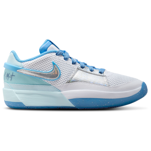 

Boys Nike Nike JA 1 SE - Boys' Grade School Basketball Shoe White/Glacier Blue/Metallic Silver Size 03.5