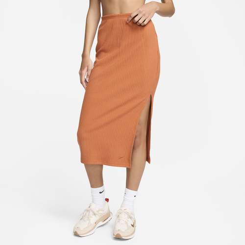 Shop Nike Womens  Chill Knit Rib Skirt In Burnt Sunrise/burnt Sunrise
