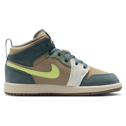 Boys' Preschool - Jordan AJ 1 Mid SE Uni - Khaki/Light Lemon Twist/Hasta