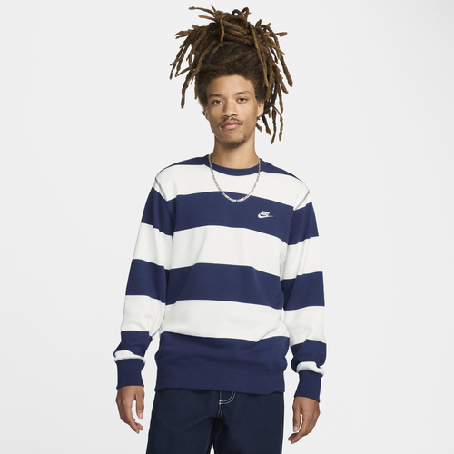 

Nike Mens Nike Club Stripe Heavyweight French Terry Crew - Mens Midnight Navy/Sail/White Size XL