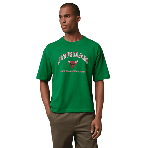 Jordan Mens Flight Essential Boxy Graphic Short Sleeve Crew - - Lucky Green / University Red