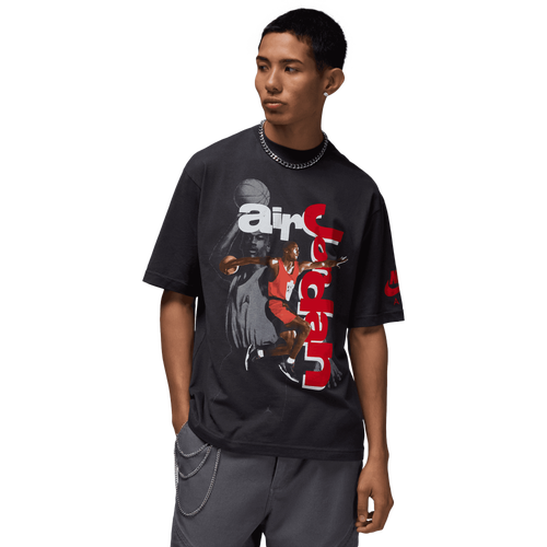 Jordan Mens  Statement 1985 Short Sleeve Crew T-shirt In Off Noir/red