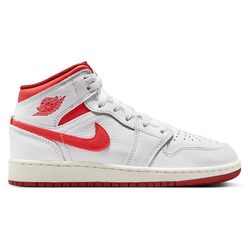 Boys' Grade School - Jordan Air Jordan 1 Mid SE - White/Lobster/Dune Red