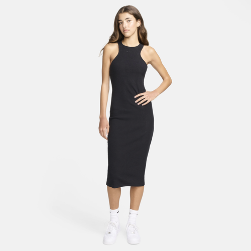 Shop Nike Womens  Chill Knit Rib Dress In Black/black