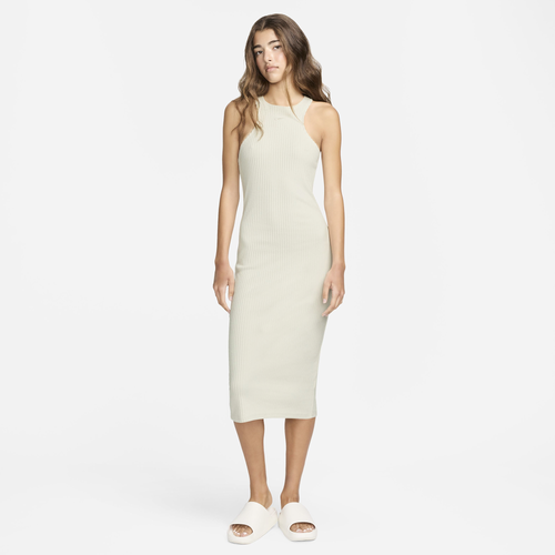 Shop Nike Womens  Chill Knit Rib Dress In Lt Orewood Brown/lt Orewood Brown