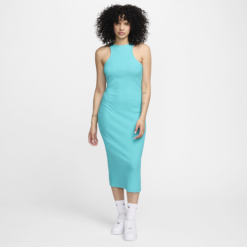 Shop Nike Womens  Chill Knit Rib Dress In Dusty Cactus/dusty Cactus