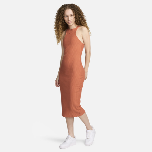 Shop Nike Womens  Chill Knit Rib Dress In Burnt Sunrise/burnt Sunrise