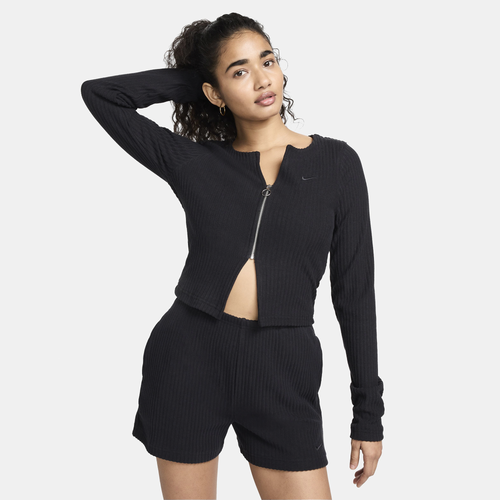 Shop Nike Womens  Chill Knit Rib F/z Cardigan In Black/black
