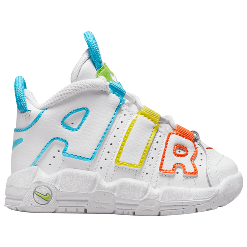 Nike Big Kids' Air More Uptempo Basketball Shoes In White/baltic Blue/opti Yellow