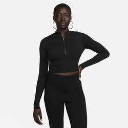Women's - Nike Chill Knit Quarter Zip Crop - Black/Black