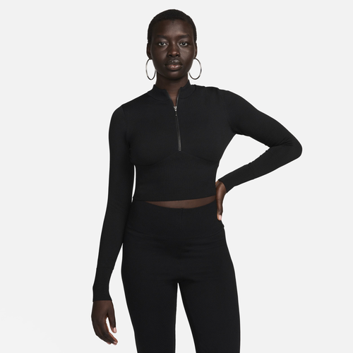 Shop Nike Womens  Chill Knit Quarter Zip Crop In Black/black