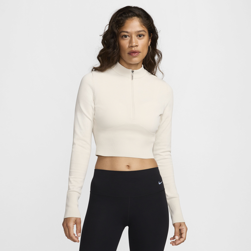 

Nike Womens Nike Chill Knit Quarter Zip Crop - Womens Lt Orewood Brown/Sail Size XS