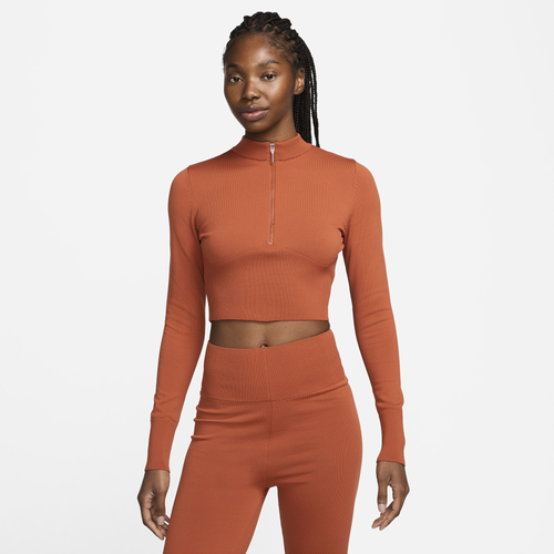 Shop Nike Womens  Chill Knit Quarter Zip Crop In Burnt Sunrise/black