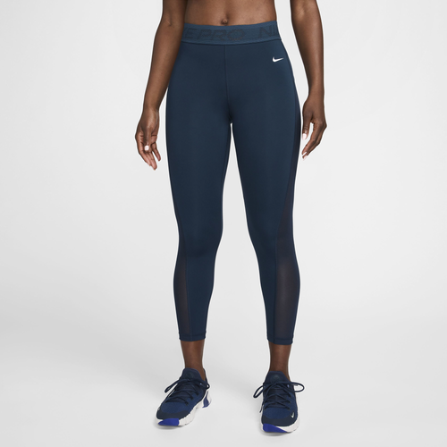 

Nike Womens Nike Pro Medium Rise 7/8 Mesh DF Tight - Womens Armory Navy/White Size XL