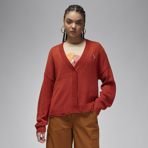 

Jordan Womens Jordan Distressed Cardigan - Womens Dune Red/Sail Size S