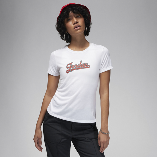 

Jordan Womens Jordan Slim Short Sleeve T-Shirt - Womens White/Dune Red Size S