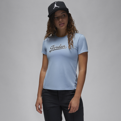 

Jordan Womens Jordan Slim Short Sleeve T-Shirt - Womens Blue Grey/Off Noir Size S