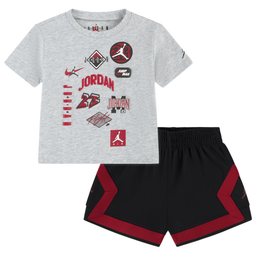 BOYS - Jordan Dynasty Patch T-Shirt Shorts Set - Grey/Black