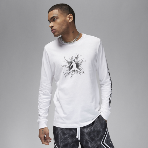 

Jordan Mens Jordan Sport Long Sleeve Dri-FIT GFX Crew - Mens White/Black Size S