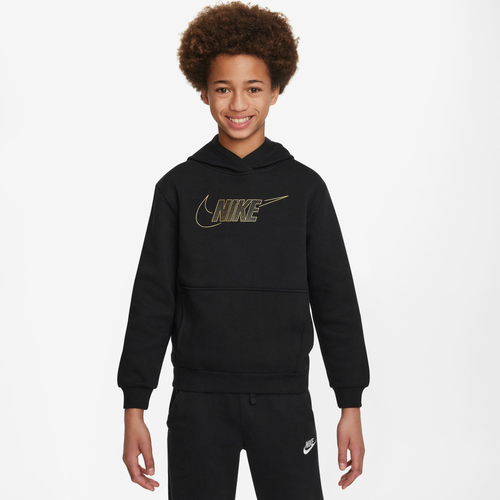 

Boys Nike Nike NSW Club SHNE Fleece Hoodie - Boys' Grade School Black/Metallic Gold Size XL
