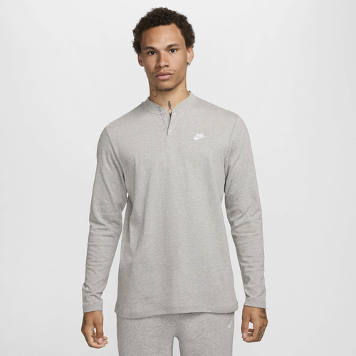 

Nike Mens Nike Club LS Henley - Mens Lt Smoke Grey/Dk Grey Heather/White Size S