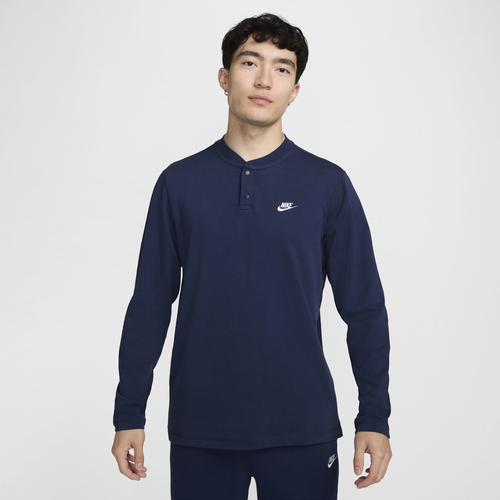 

Nike Mens Nike Club LS Henley - Mens Midnight Navy/Midnight Navy/White Size L