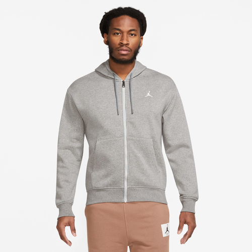 Shop Jordan Mens  Essentials Fleece Full-zip Hoodie In Carbon Heather/white
