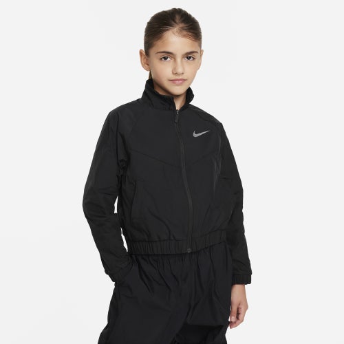 Shop Nike Girls  Windrunner Oversized Dance Jacket In Black/black