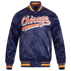 Men's - Pro Standard Bears Script Tail Satin Jacket - Midnight Navy/Midnight Navy/Orange