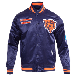 Men's - Pro Standard Bears Retro Classic Rib Satin Jacket - Orange/Midnight Navy/Midnight Navy