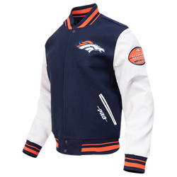 Men's - Pro Standard Broncos Old English Rib Wool Varsity Jacket - Orange/Midnight Navy/Midnight Navy